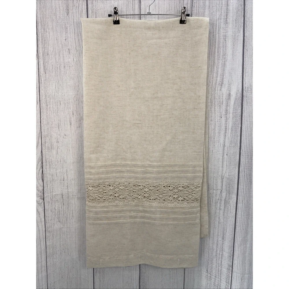 DKNY Shower Curtain Beige Linen Blend Crochet Lace Pleated Rustic Boho Natural